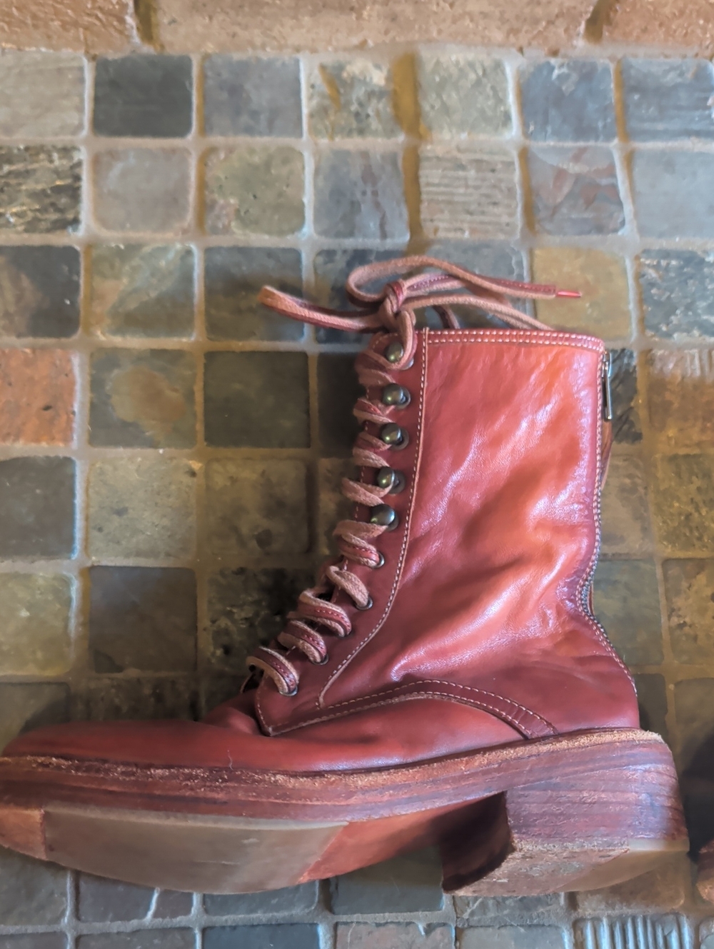 Free People Rust Leather Lace-Up Boots